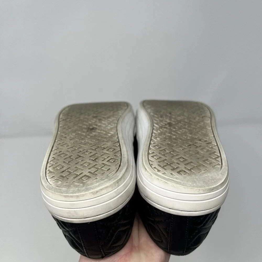Tory Burch Jesse Quilted Napa Leather Sneaker Black Gold Logo Size‎ 6.5